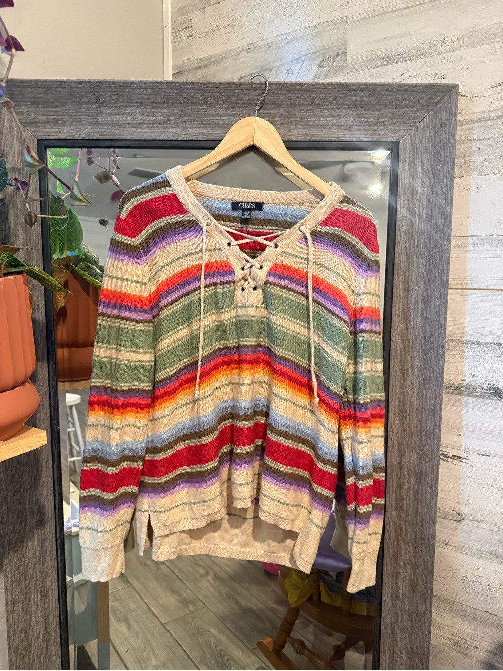 Chaps Lace-Up Striped Multicolor Women's Sweater